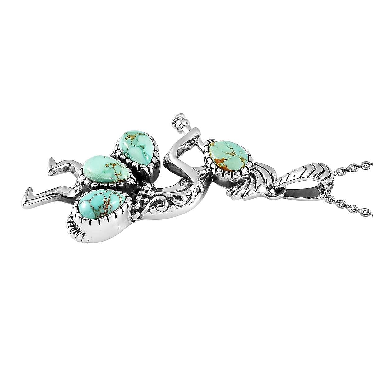 Artisan Crafted Royston Turquoise Kokopelli Pendant Necklace 20 Inches in Platinum Over Sterling Silver 1.85 ctw