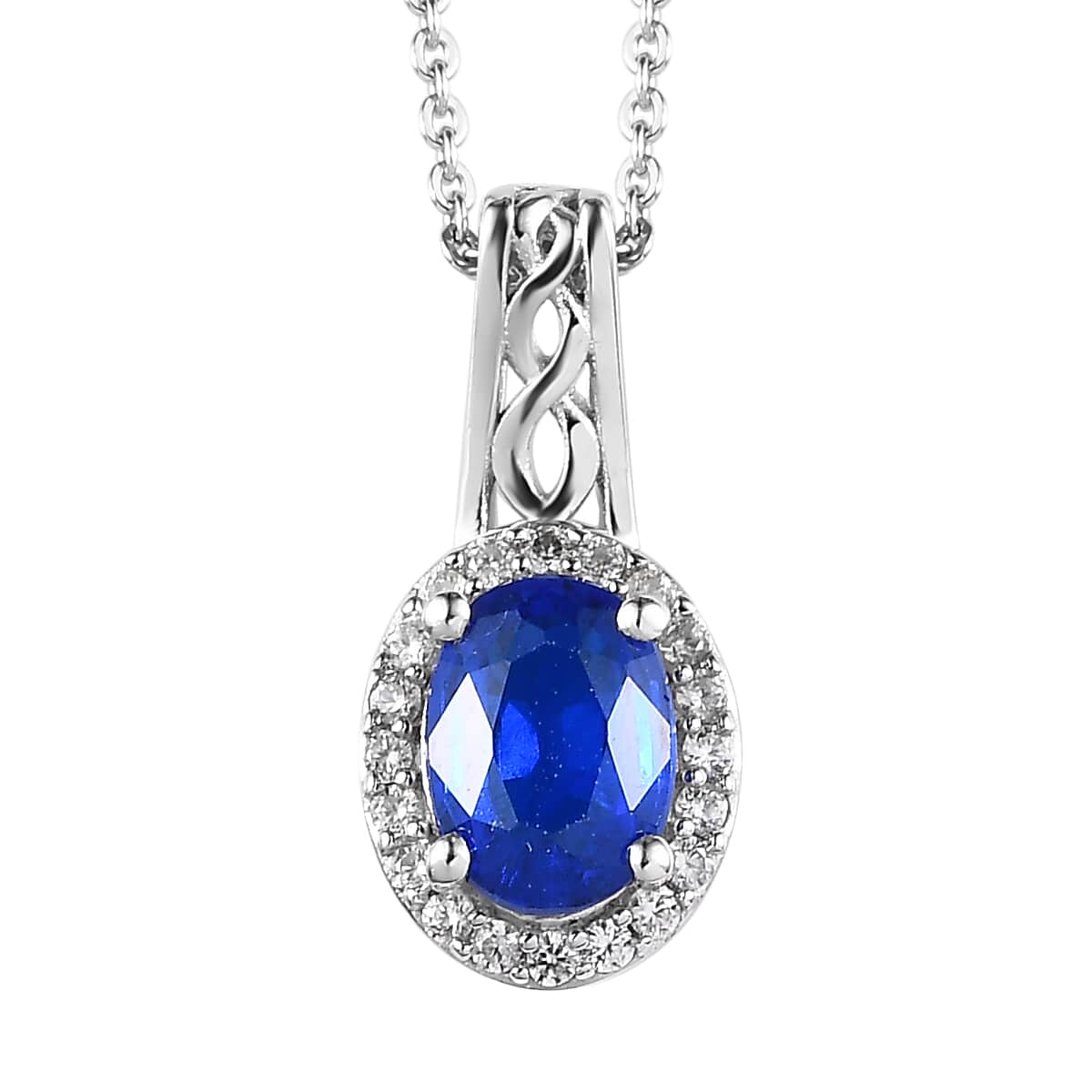 Tanzanian Blue Spinel (DF) and White Zircon Ring and Pendant Necklace 20 Inches in Platinum Over Sterling Silver 2.10 ctw image number 5