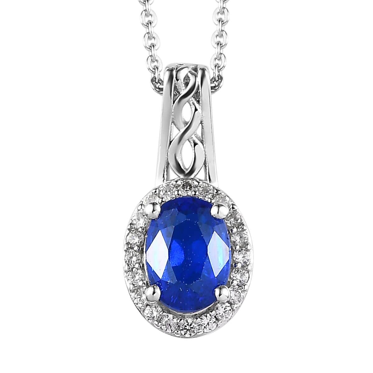 Tanzanian Blue Spinel (DF) and White Zircon Ring (Size 8.0) and Pendant Necklace 20 Inches in Platinum Over Sterling Silver 2.10 ctw image number 5