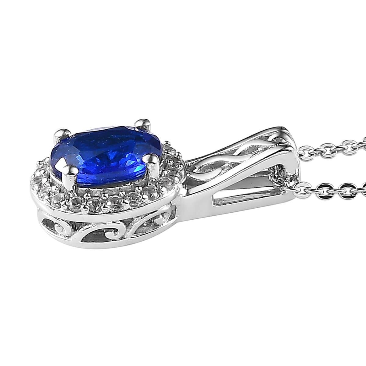 Tanzanian Blue Spinel (DF) and White Zircon Ring (Size 8.0) and Pendant Necklace 20 Inches in Platinum Over Sterling Silver 2.10 ctw image number 6