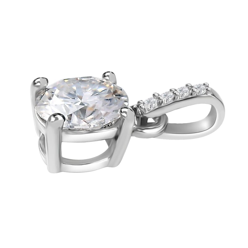 100 Facet Moissanite 1.65 ctw Ring (Size 5.0) and Pendant without Chain in Platinum Over Sterling Silver