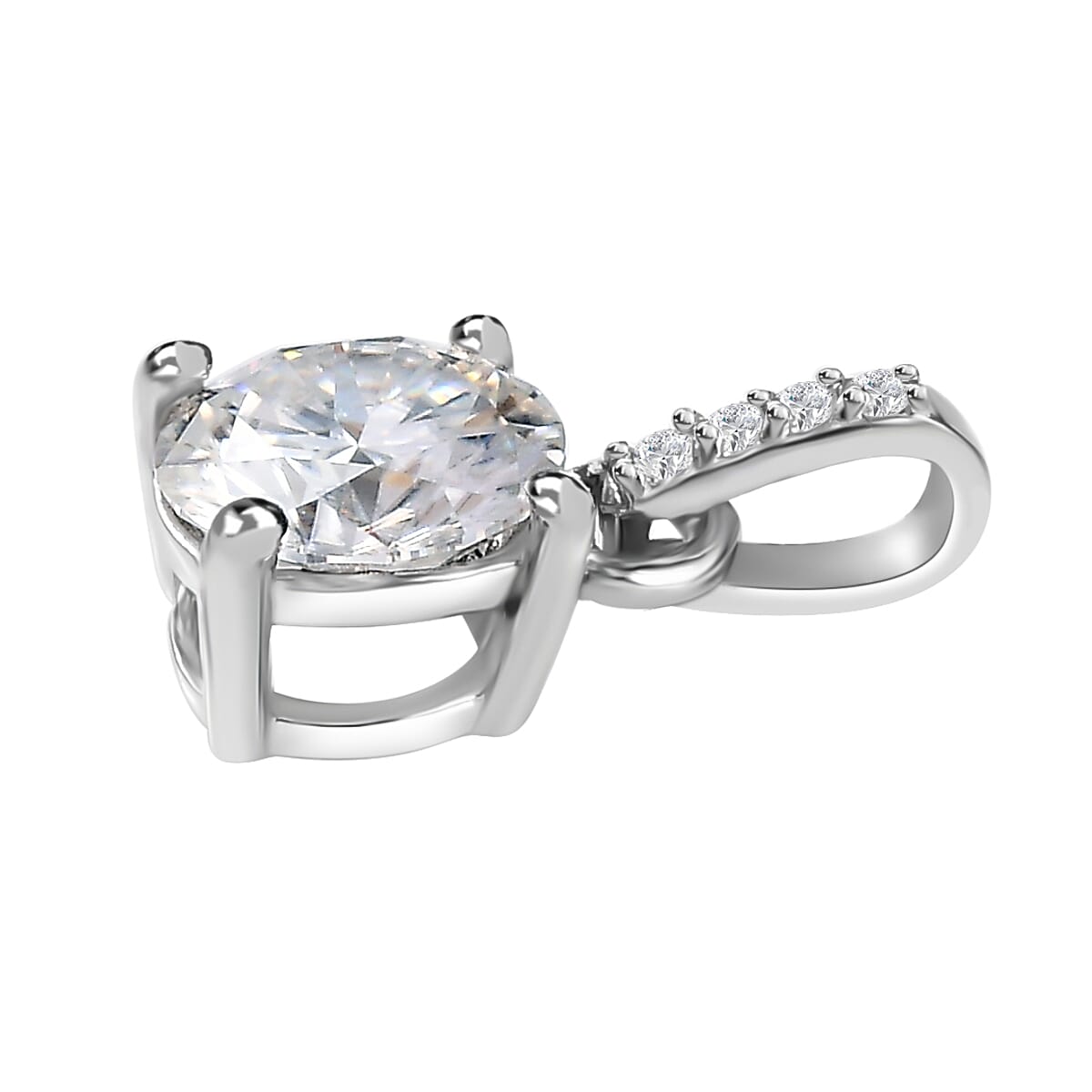 100 Facet Moissanite 1.65 ctw Ring (Size 10.0) and Pendant without Chain in Platinum Over Sterling Silver image number 6