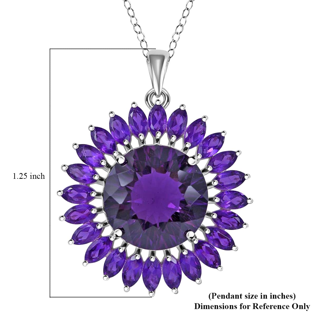 120 Facets African Amethyst Sunflower Pendant Necklace, 18 Inch Necklace in Platinum Over Sterling Silver, Amethyst Jewelry For Women 13.40 ctw image number 5