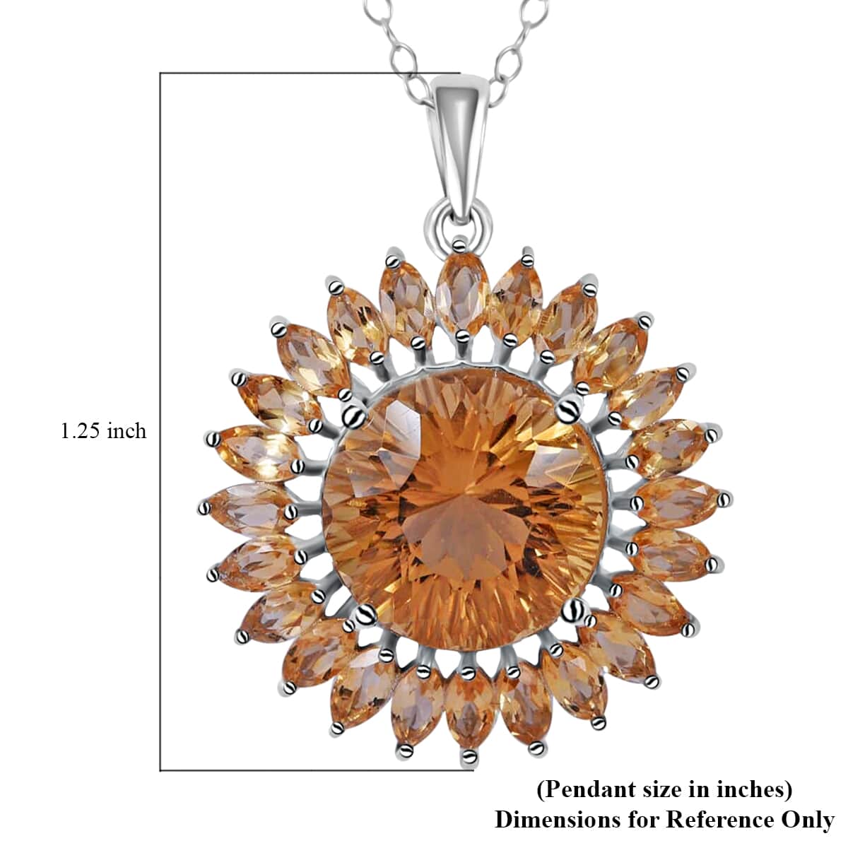 120 Facets Brazilian Citrine Sunflower Pendant Necklace, 18 Inch Necklace in Platinum Over Sterling Silver, Citrine Jewelry For Women 14.00 ctw image number 4