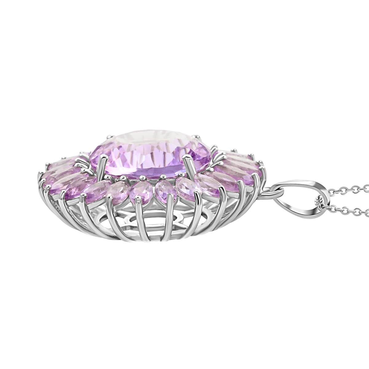 120 Facets Rose De France Amethyst Sunflower Pendant Necklace, 18 Inch Necklace in Platinum Over Sterling Silver, Amethyst Jewelry For Women 13.35 ctw image number 3