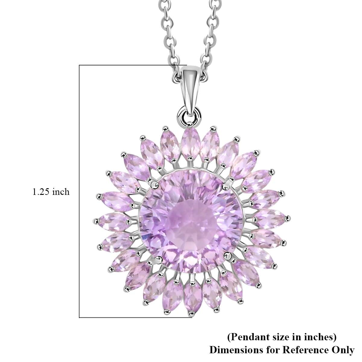 120 Facets Rose De France Amethyst Sunflower Pendant Necklace, 18 Inch Necklace in Platinum Over Sterling Silver, Amethyst Jewelry For Women 13.35 ctw image number 6