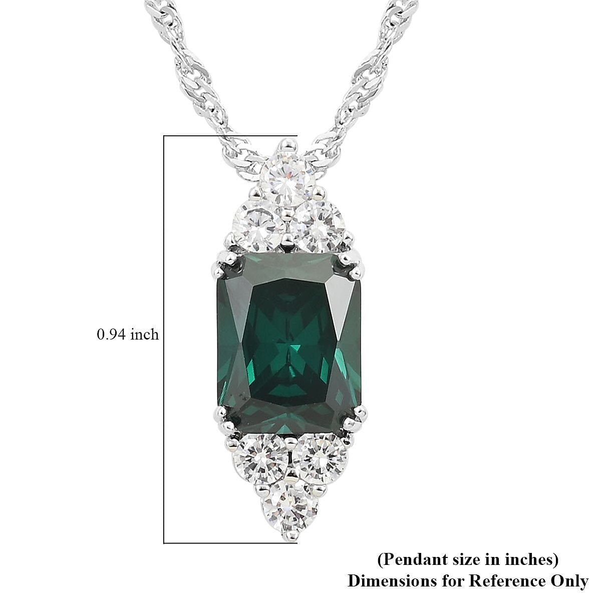 Simulated Emerald and Simulated Diamond Pendant Necklace 18-20.5In in Silvertone 3.75 ctw