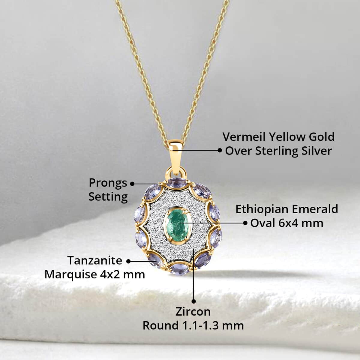 Ethiopian Emerald and Multi Gemstone Pendant Necklace 20 Inches in Vermeil Yellow Gold Over Sterling Silver 1.60 ctw image number 4