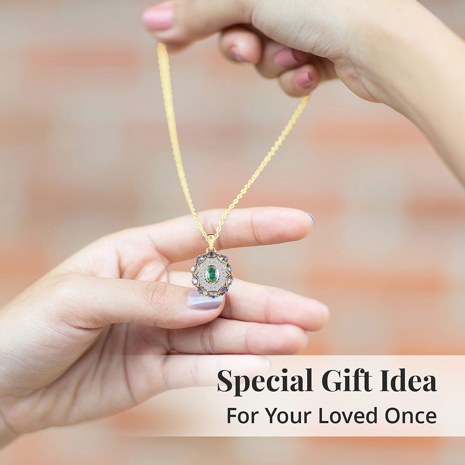 Ethiopian Emerald and Multi Gemstone Pendant Necklace 20 Inches in Vermeil Yellow Gold Over Sterling Silver 1.60 ctw