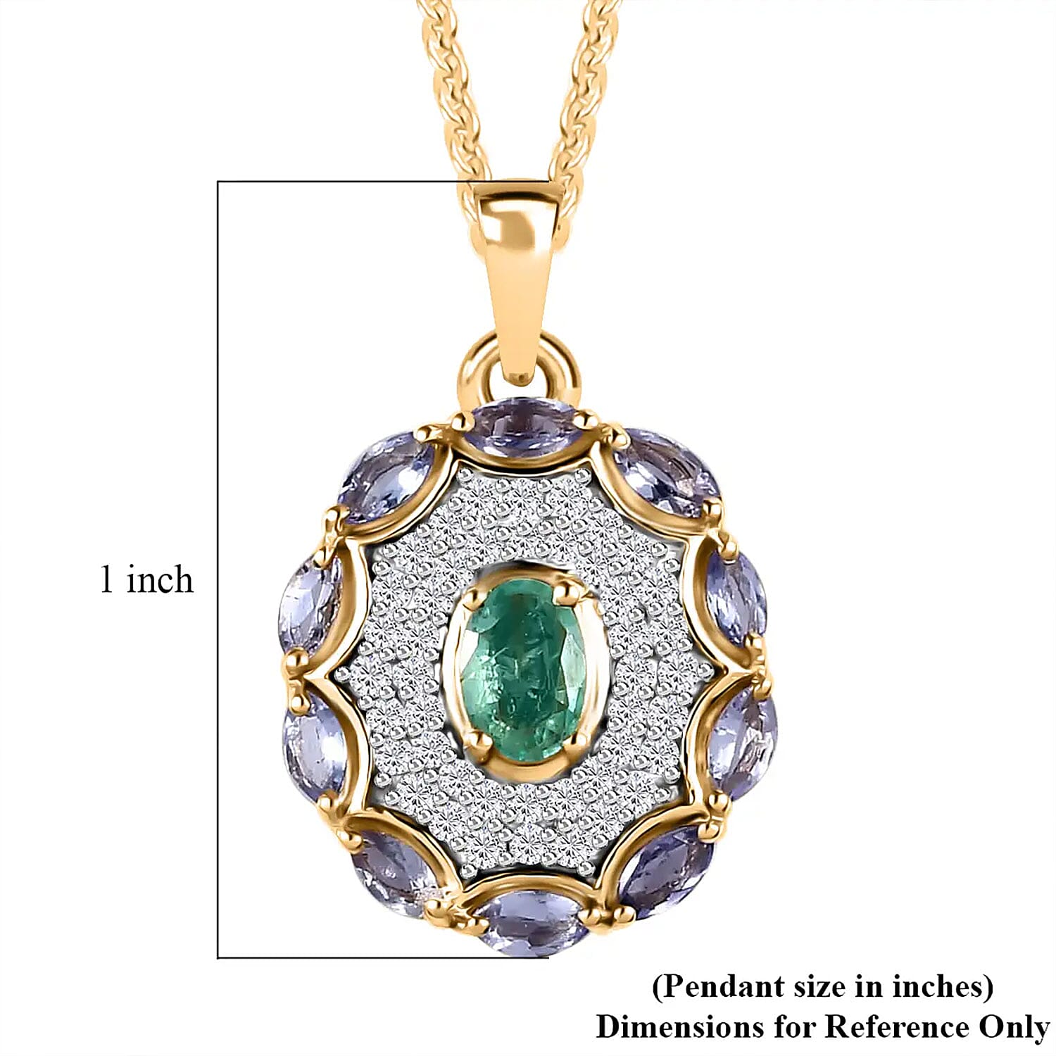 Ethiopian Emerald and Multi Gemstone Pendant Necklace 20 Inches in Vermeil Yellow Gold Over Sterling Silver 1.60 ctw