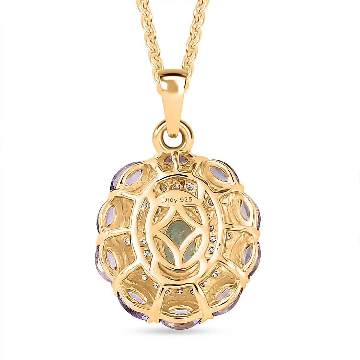 Ethiopian Emerald and Multi Gemstone Pendant Necklace 20 Inches in Vermeil Yellow Gold Over Sterling Silver 1.60 ctw
