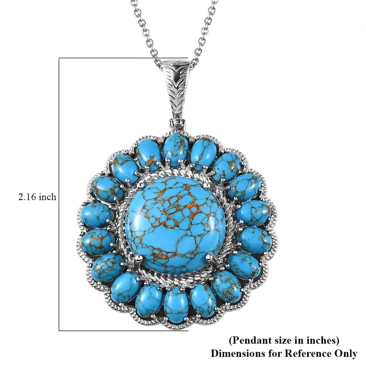 Karis Mojave Blue Turquoise 35.90 ctw Floral Pendant in Platinum Bond with Stainless Steel Necklace 20 Inches image number 6