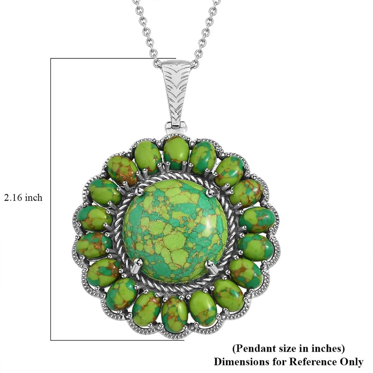 Karis Mojave Green Turquoise 38.00 ctw Floral Pendant in Platinum Bond with Stainless Steel Necklace 20 Inches image number 6