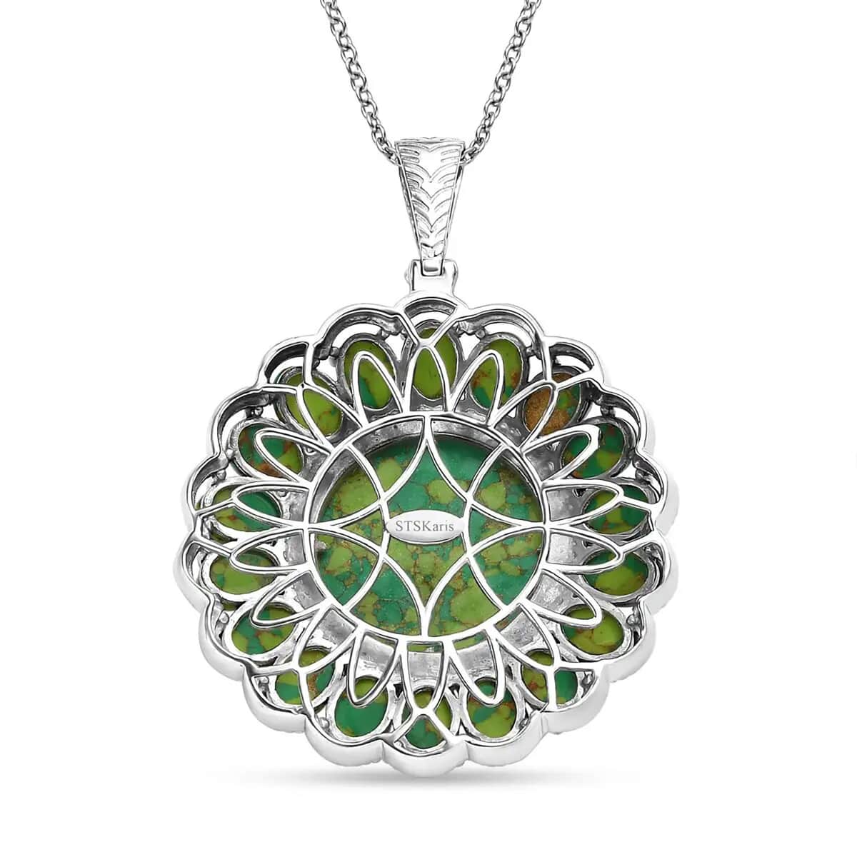 Karis Mojave Green Turquoise 38.00 ctw Floral Pendant in Platinum Bond with Stainless Steel Necklace 20 Inches image number 8
