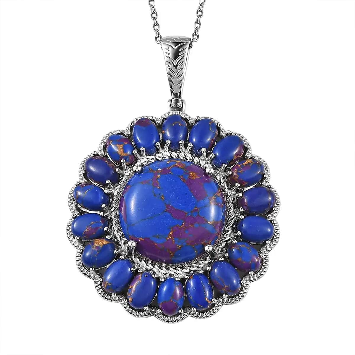 Karis Mojave Purple Turquoise 38.00 ctw Floral Pendant in Platinum Bond with Stainless Steel Necklace 20 Inches image number 0