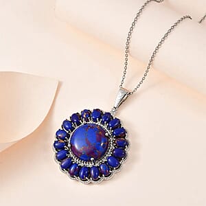 Karis Mojave Purple Turquoise 38.00 ctw Floral Pendant in Platinum Bond with Stainless Steel Necklace 20 Inches