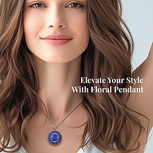 Karis Mojave Purple Turquoise 38.00 ctw Floral Pendant in Platinum Bond with Stainless Steel Necklace 20 Inches