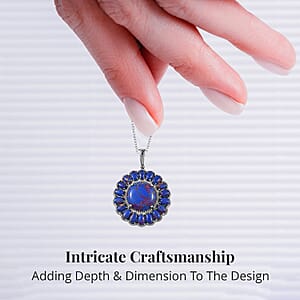 Karis Mojave Purple Turquoise 38.00 ctw Floral Pendant in Platinum Bond with Stainless Steel Necklace 20 Inches