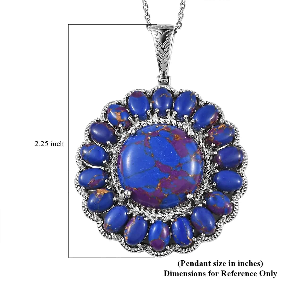 Karis Mojave Purple Turquoise 38.00 ctw Floral Pendant in Platinum Bond with Stainless Steel Necklace 20 Inches image number 6