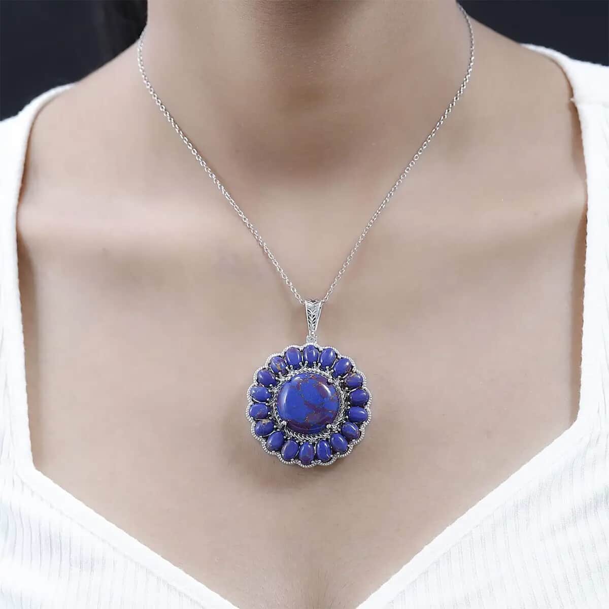 Karis Mojave Purple Turquoise 38.00 ctw Floral Pendant in Platinum Bond with Stainless Steel Necklace 20 Inches image number 7