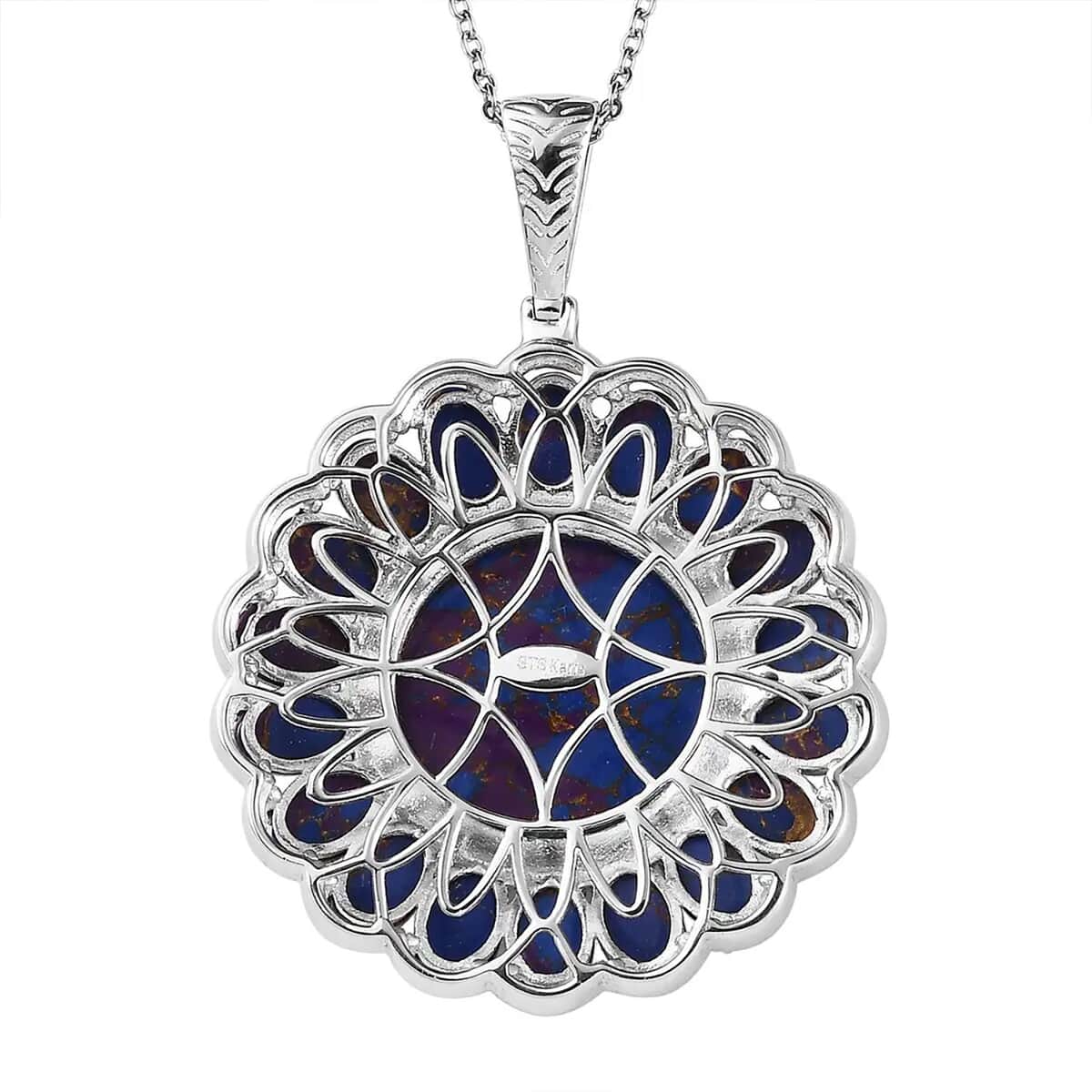 Karis Mojave Purple Turquoise 38.00 ctw Floral Pendant in Platinum Bond with Stainless Steel Necklace 20 Inches image number 8