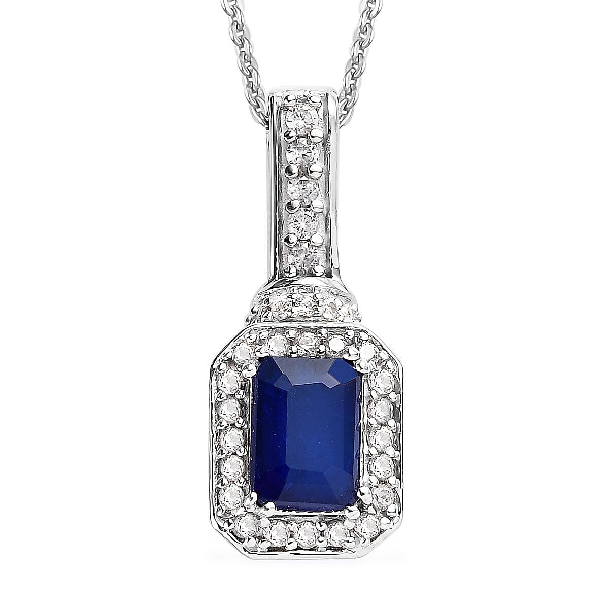 Tanzanian Blue Spinel (DF) and White Zircon Pendant Necklace 20 Inches in Platinum Over Sterling Silver 1.50 ctw image number 0