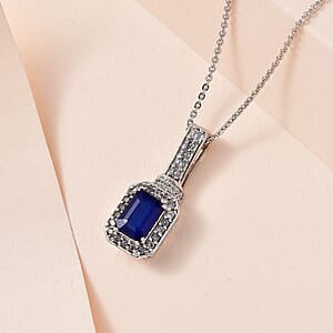 Tanzanian Blue Spinel (DF) and White Zircon Pendant Necklace 20 Inches in Platinum Over Sterling Silver 1.50 ctw
