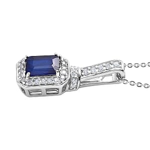 Tanzanian Blue Spinel (DF) and White Zircon Pendant Necklace 20 Inches in Platinum Over Sterling Silver 1.50 ctw