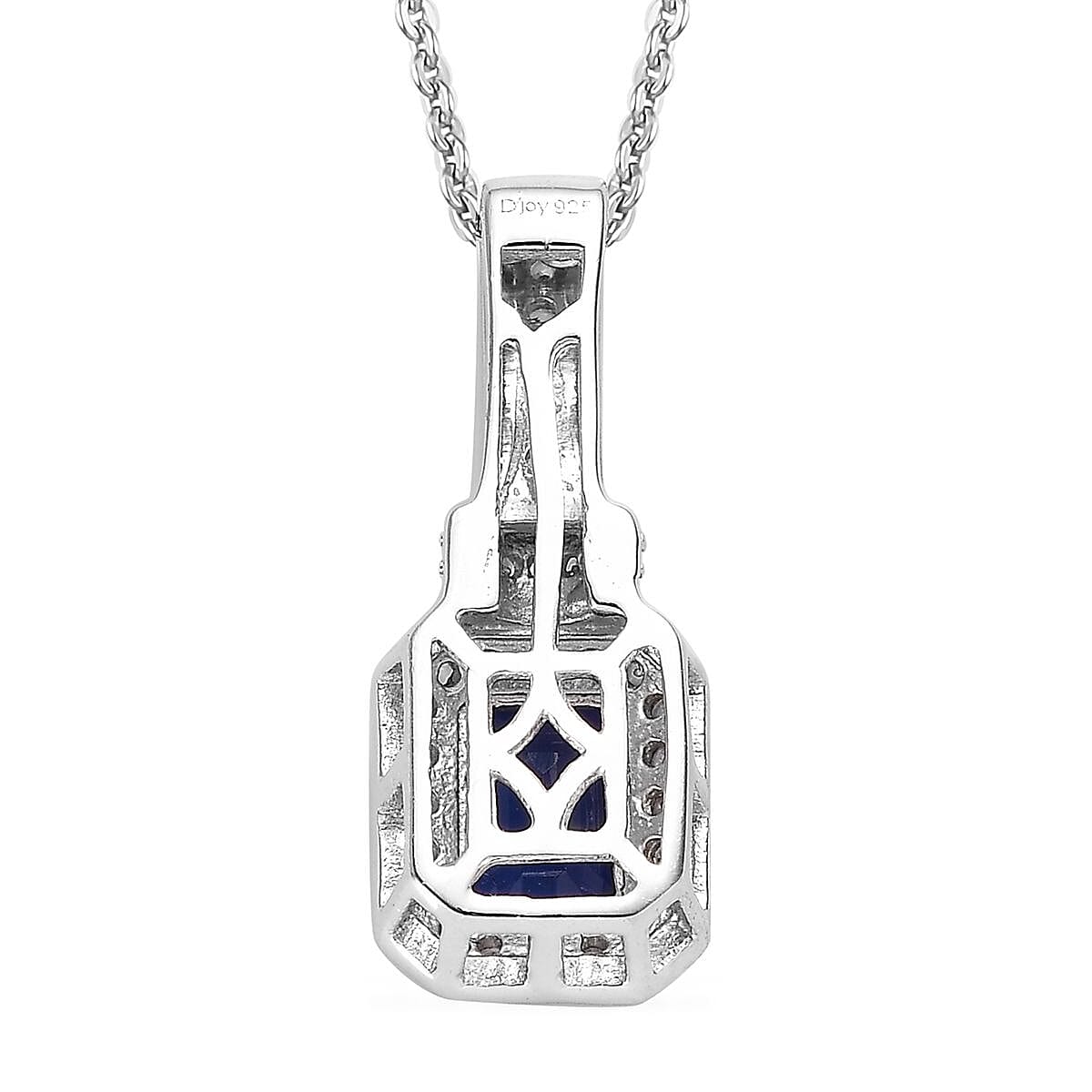 Tanzanian Blue Spinel (DF) and White Zircon Pendant Necklace 20 Inches in Platinum Over Sterling Silver 1.50 ctw