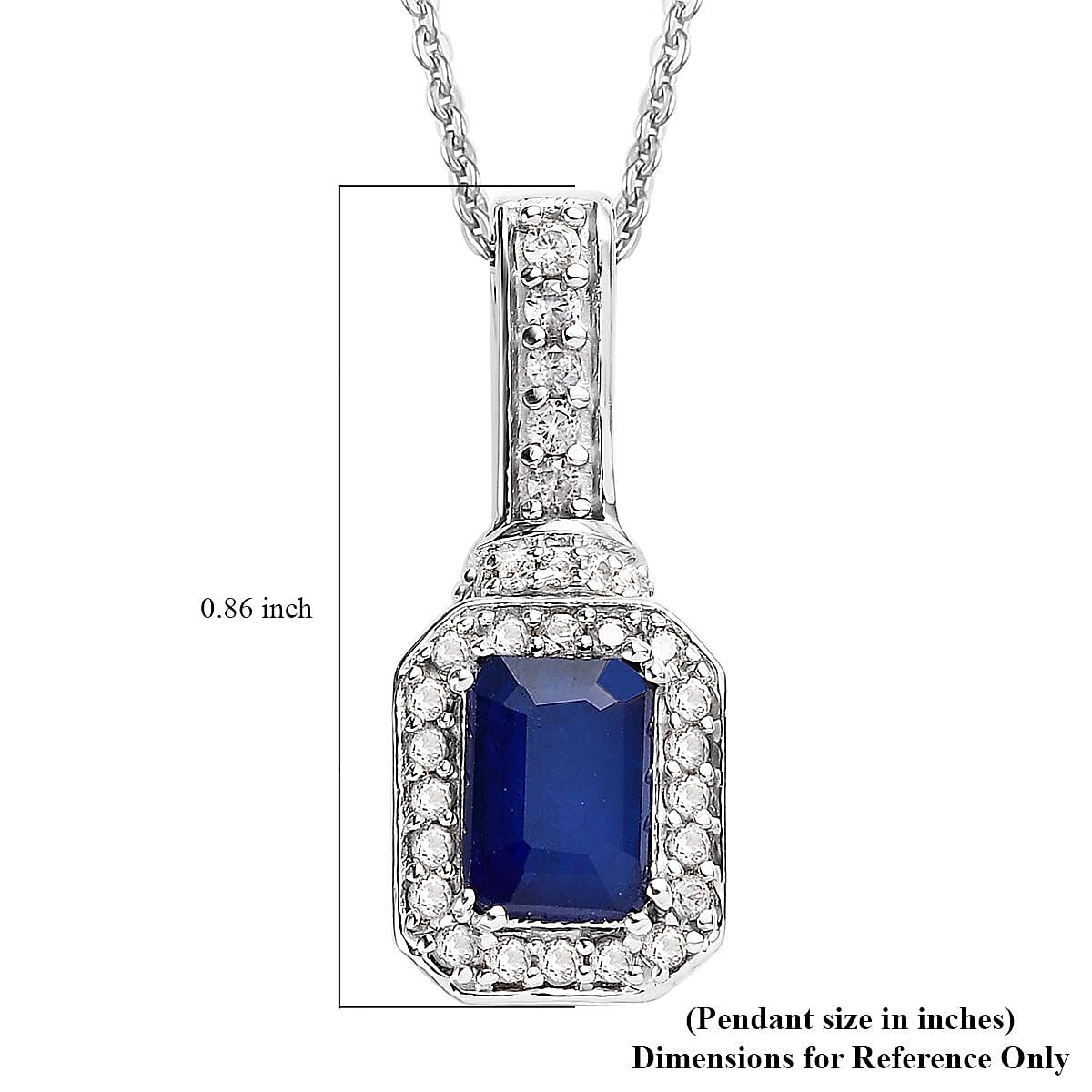 Tanzanian Blue Spinel (DF) and White Zircon Pendant Necklace 20 Inches in Platinum Over Sterling Silver 1.50 ctw