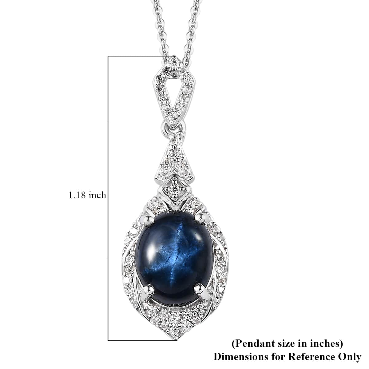 Blue Star Sapphire (DF) and White Zircon Necklace 20 Inches in Platinum Over Sterling Silver 4.50 ctw image number 6