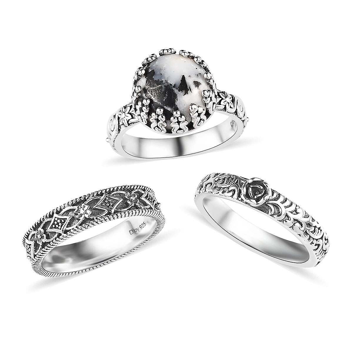 Artisan Crafted White Buffalo Set of 3 Stackable Ring in Sterling Silver 4.10 ctw image number 0