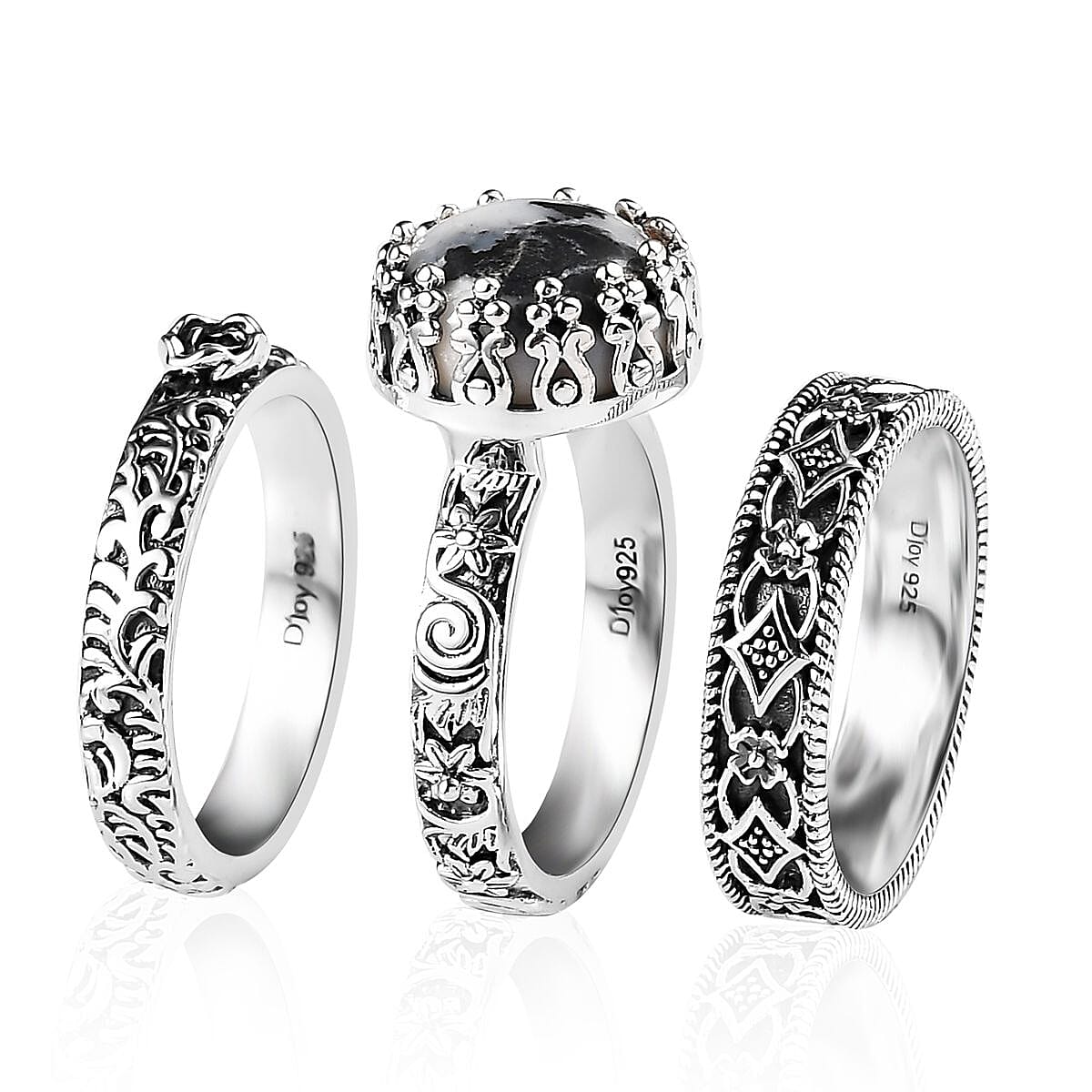 Artisan Crafted White Buffalo Set of 3 Stackable Ring in Sterling Silver 4.10 ctw image number 3