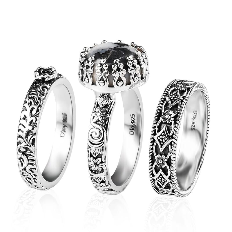 Artisan Crafted White Buffalo Set of 3 Stackable Ring in Sterling Silver (Size 5.0) 4.10 ctw