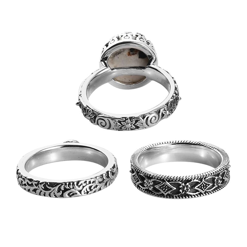 Artisan Crafted White Buffalo Set of 3 Stackable Ring in Sterling Silver (Size 5.0) 4.10 ctw