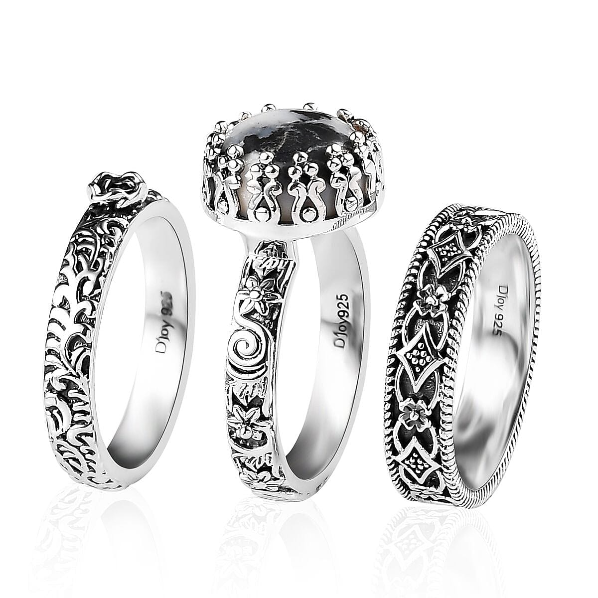 Artisan Crafted White Buffalo Set of 3 Stackable Ring in Sterling Silver (Size 7.0) 4.10 ctw image number 3