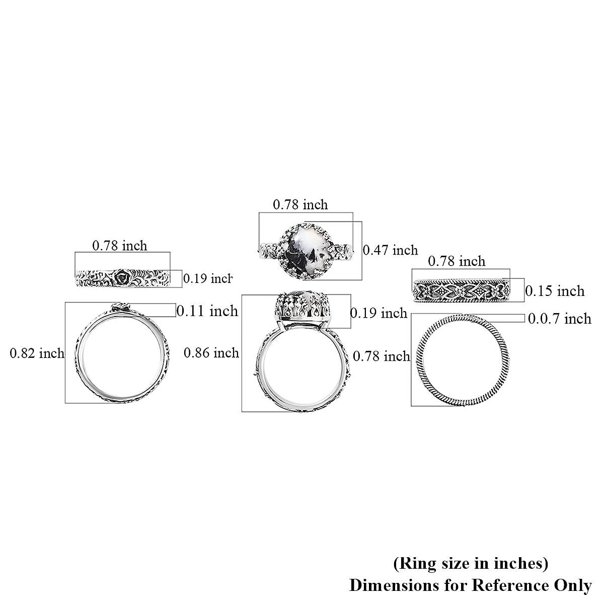 Artisan Crafted White Buffalo Set of 3 Stackable Ring in Sterling Silver (Size 7.0) 4.10 ctw image number 5