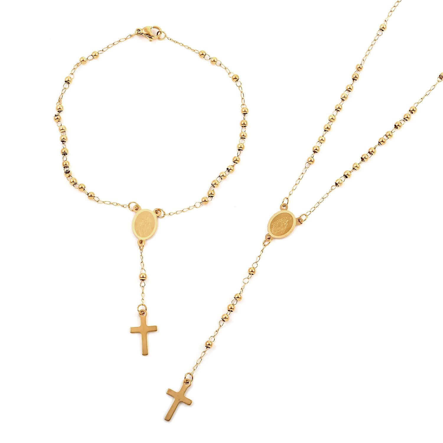 Stainless Steel ION Plated Yellow Gold Bracelet Necklace Jewelry Set for Women