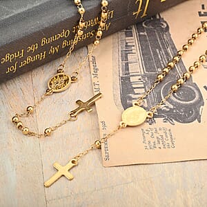 Rosary Necklace 18 Inches and Bracelet (9In) in ION Plated YG Stainless Steel