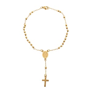 Rosary Necklace 18 Inches and Bracelet (9In) in ION Plated YG Stainless Steel