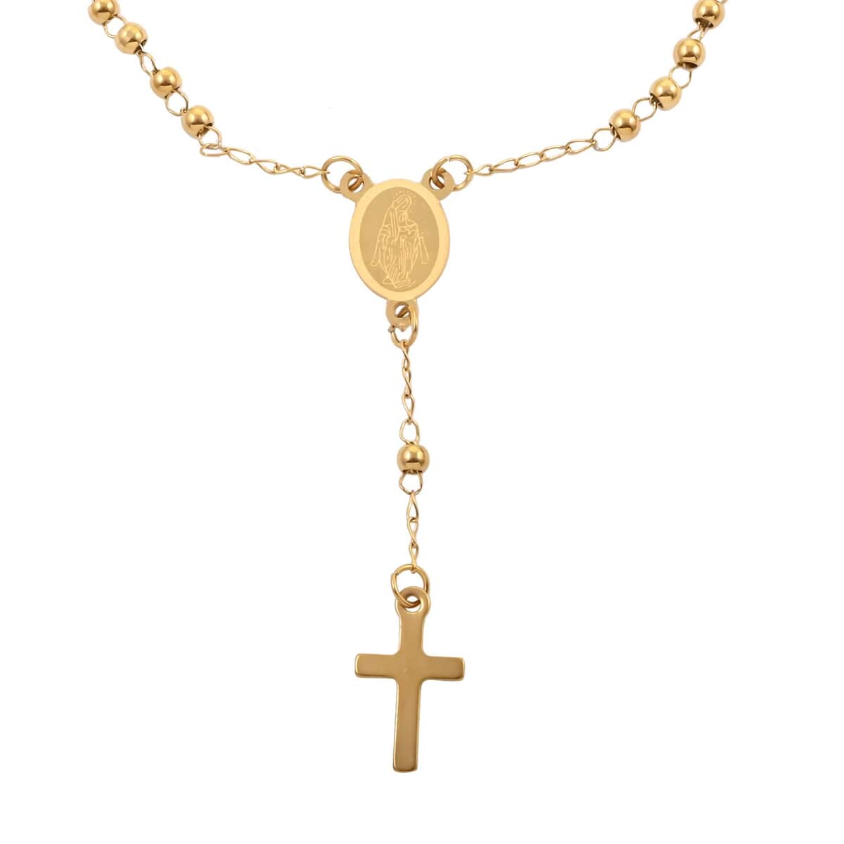 Cross Necklace 18 Inches and Bracelet (9In) in ION Plated YG Stainless Steel image number 3