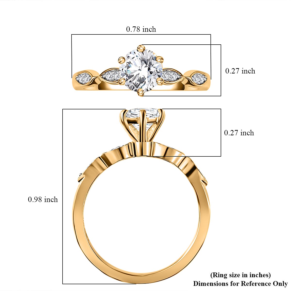 Moissanite (Rnd 6mm) Chevron Layered Set of 2 Ring in Vermeil YG Over Sterling Silver (Size 6.0) 0.90 ctw image number 5
