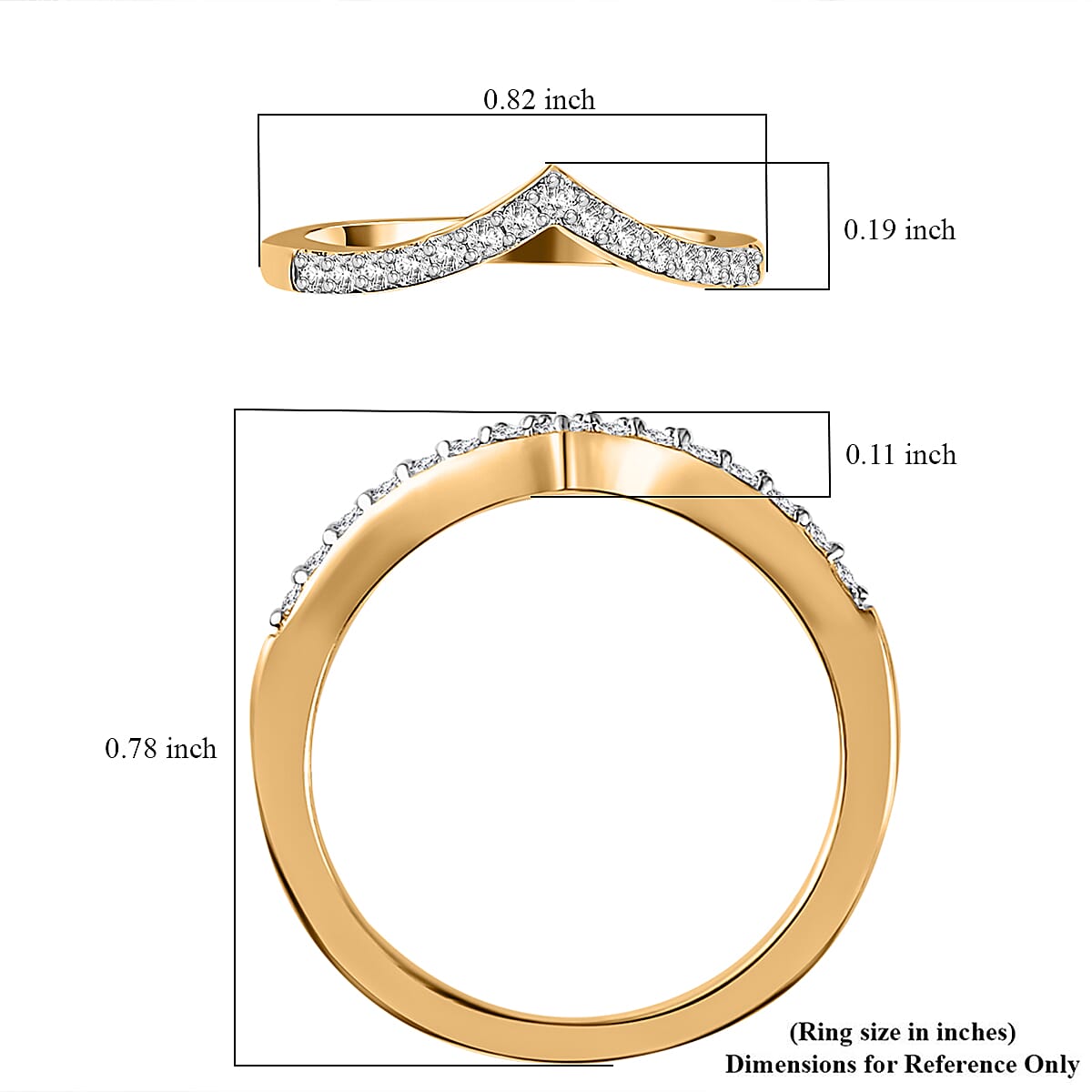 Moissanite (Rnd 6mm) Chevron Layered Set of 2 Ring in Vermeil YG Over Sterling Silver (Size 6.0) 0.90 ctw image number 6