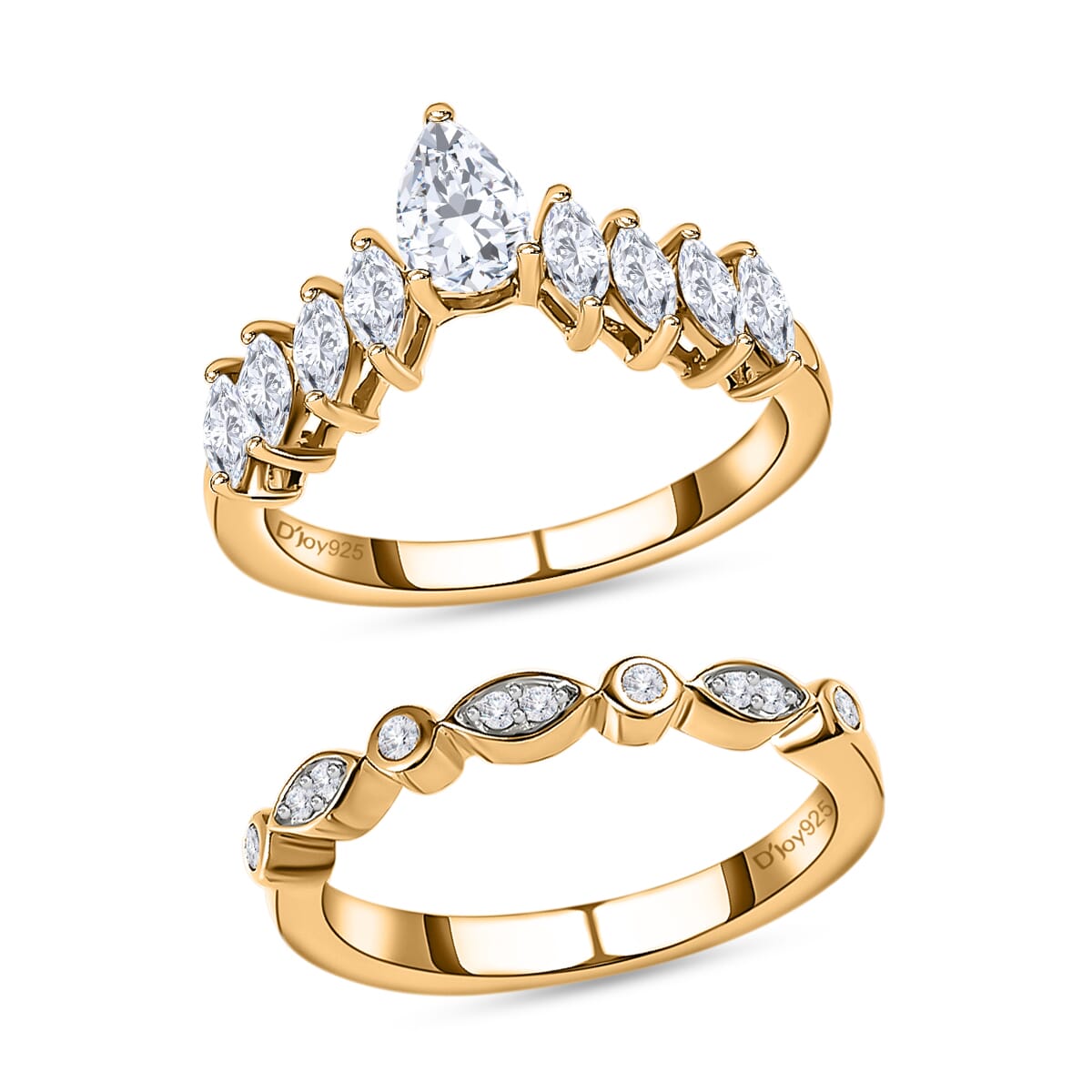 Moissanite Set of 2 Stackable Ring (Size 6.0) in Vermeil Yellow Gold Over Sterling Silver 1.00 ctw image number 0