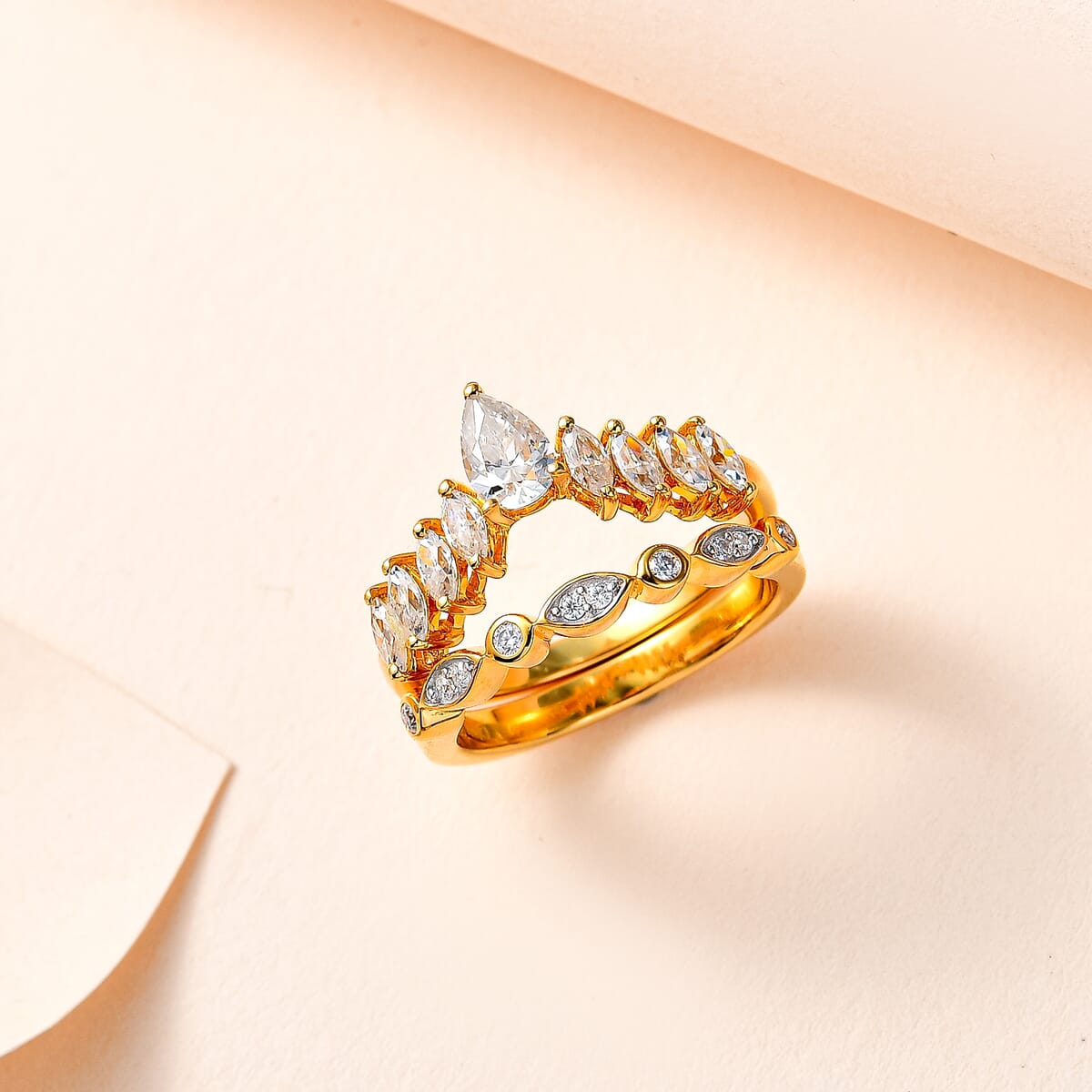 Moissanite Set of 2 Stackable Ring (Size 6.0) in Vermeil Yellow Gold Over Sterling Silver 1.00 ctw image number 1