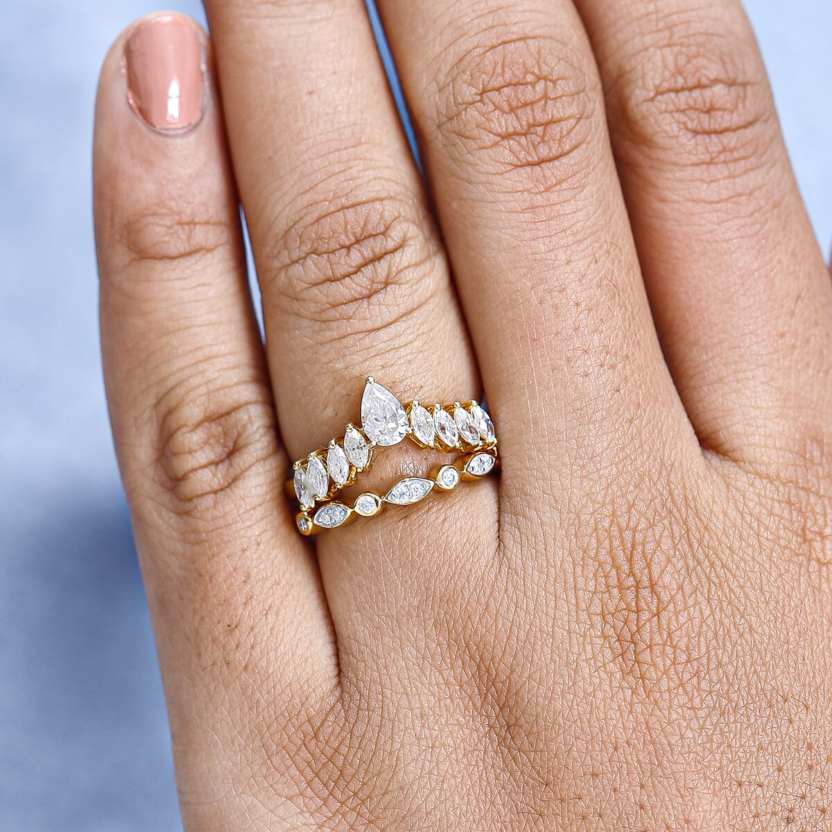 Moissanite Set of 2 Stackable Ring (Size 6.0) in Vermeil Yellow Gold Over Sterling Silver 1.00 ctw image number 2