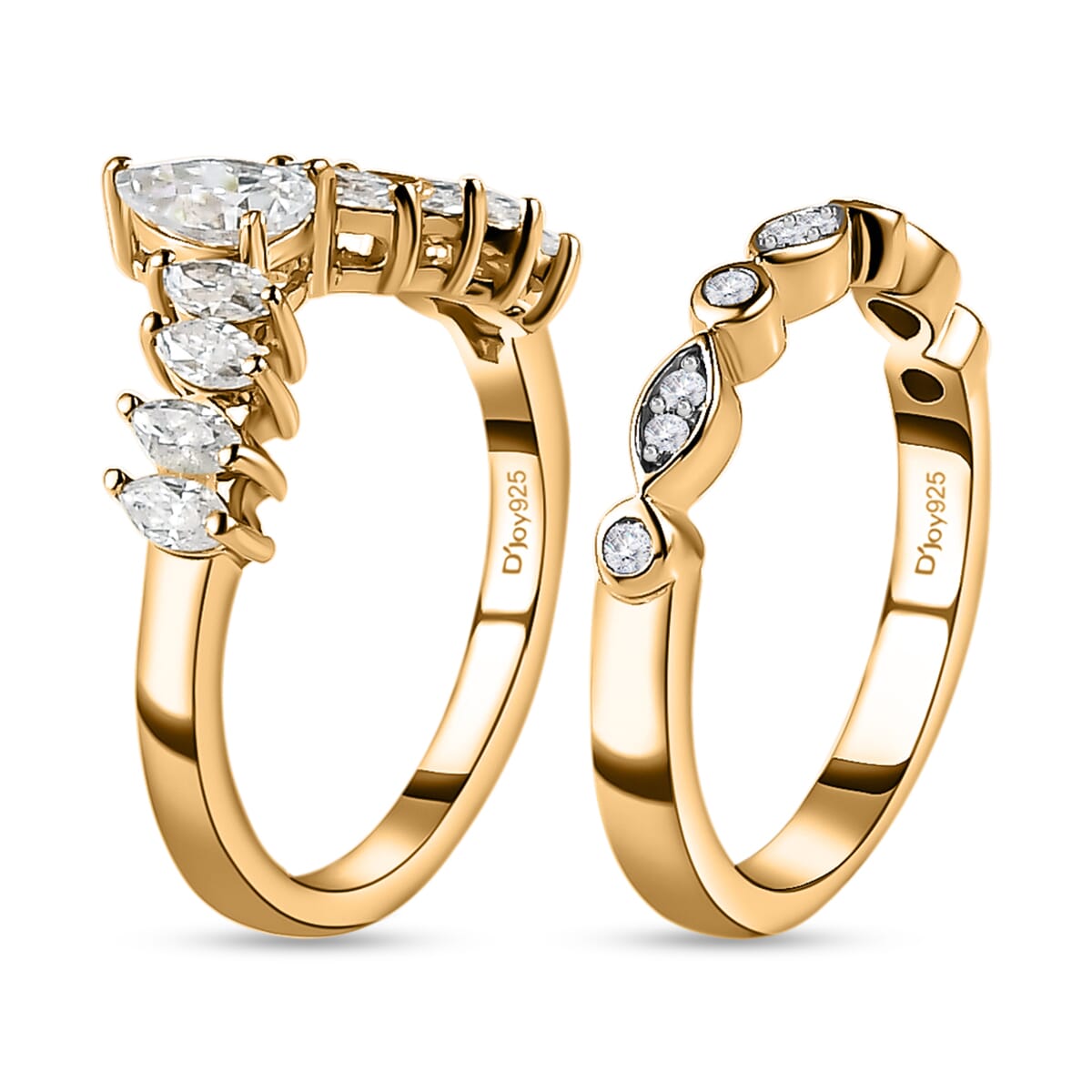 Moissanite Set of 2 Stackable Ring (Size 6.0) in Vermeil Yellow Gold Over Sterling Silver 1.00 ctw image number 3