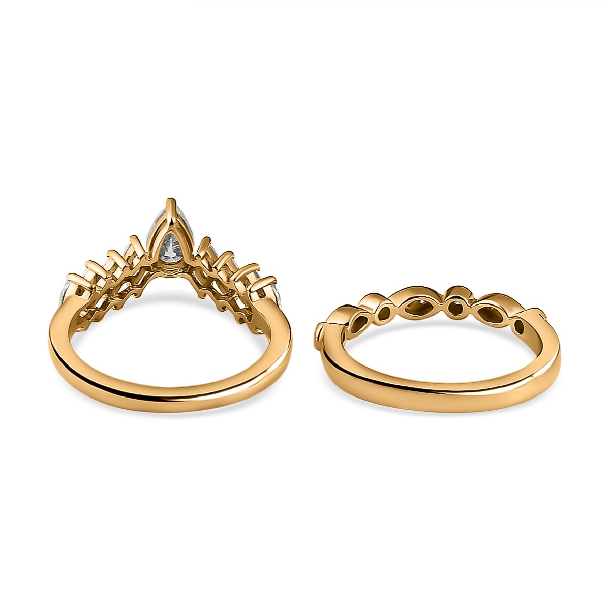 Moissanite Set of 2 Stackable Ring (Size 6.0) in Vermeil Yellow Gold Over Sterling Silver 1.00 ctw image number 4