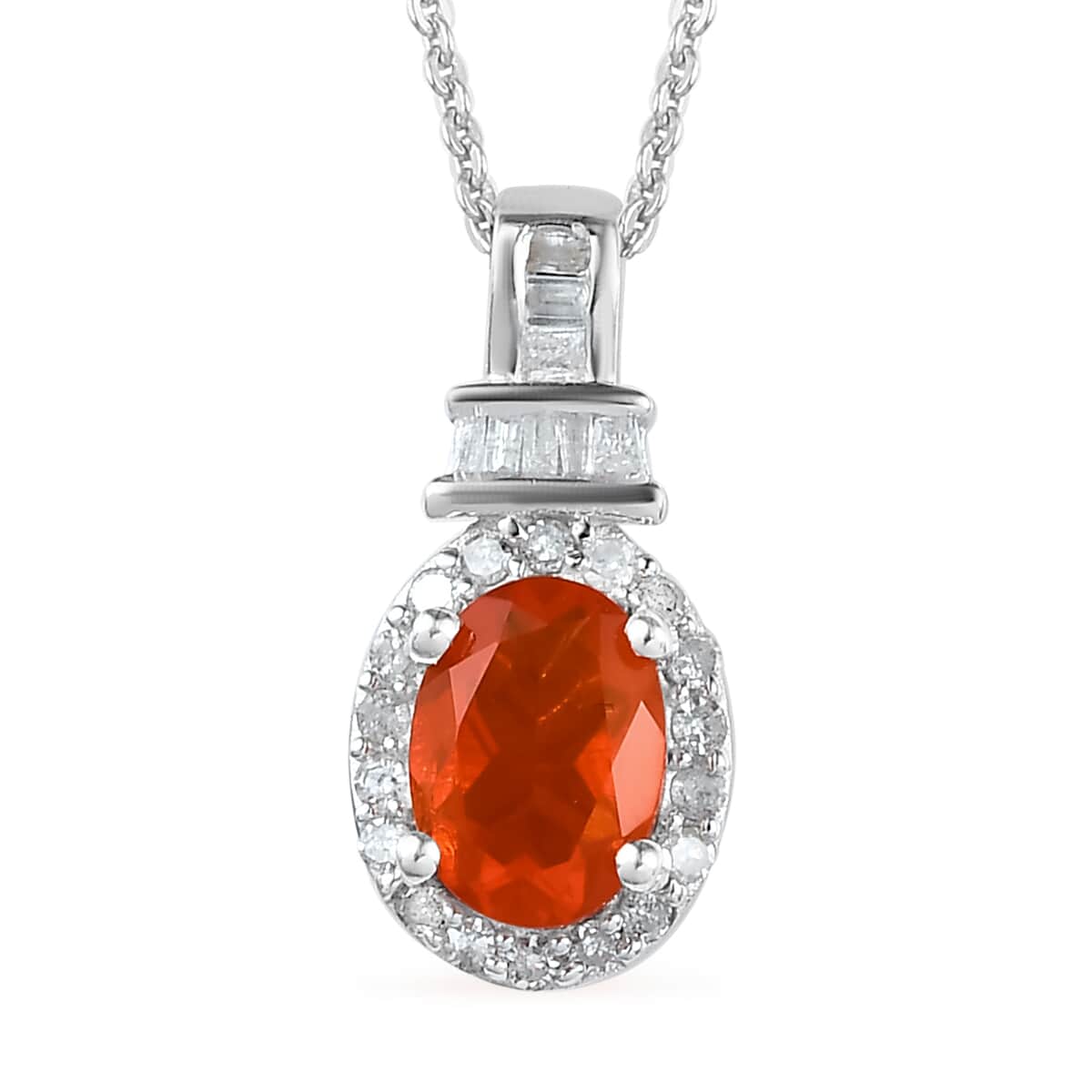 Crimson Fire Opal and Diamond Halo Pendant Necklace 20 Inches in Platinum Over Sterling Silver 0.70 ctw image number 0