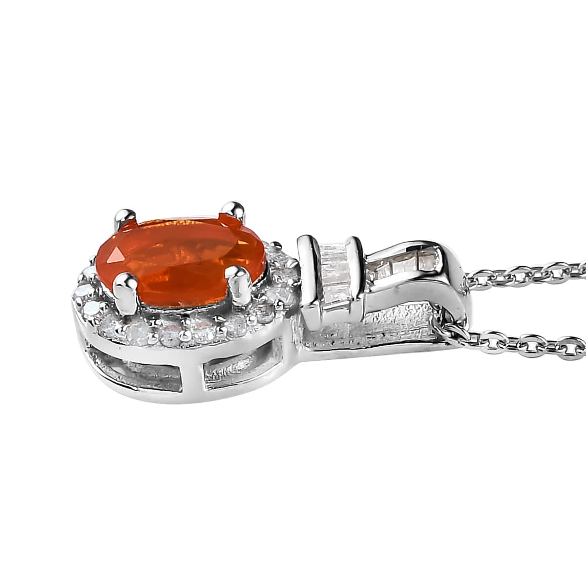 Crimson Fire Opal and Diamond Halo Pendant Necklace 20 Inches in Platinum Over Sterling Silver 0.70 ctw image number 3